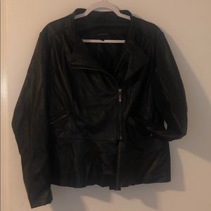 Plus size black leather jacket